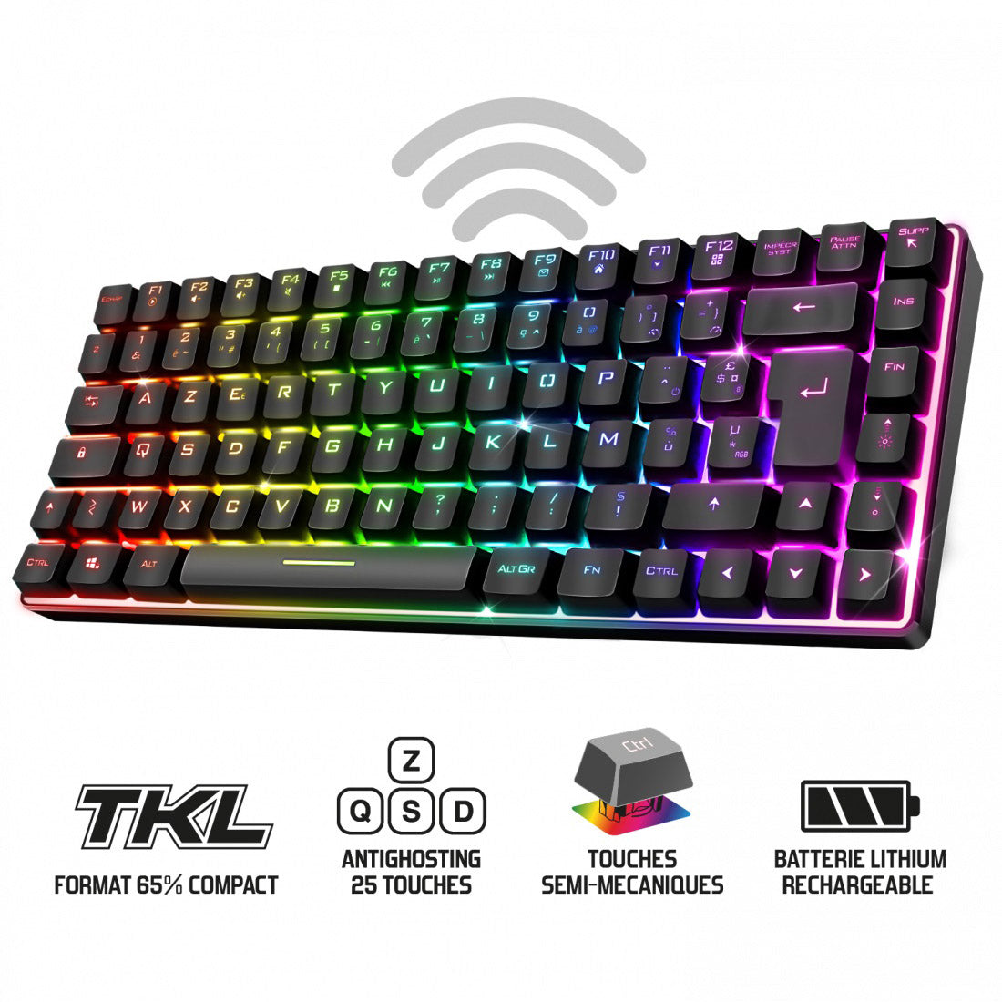 Spirit of Gamer - Clavier Semi-mécanique TKL RGB Sans fil - ELITE-K70