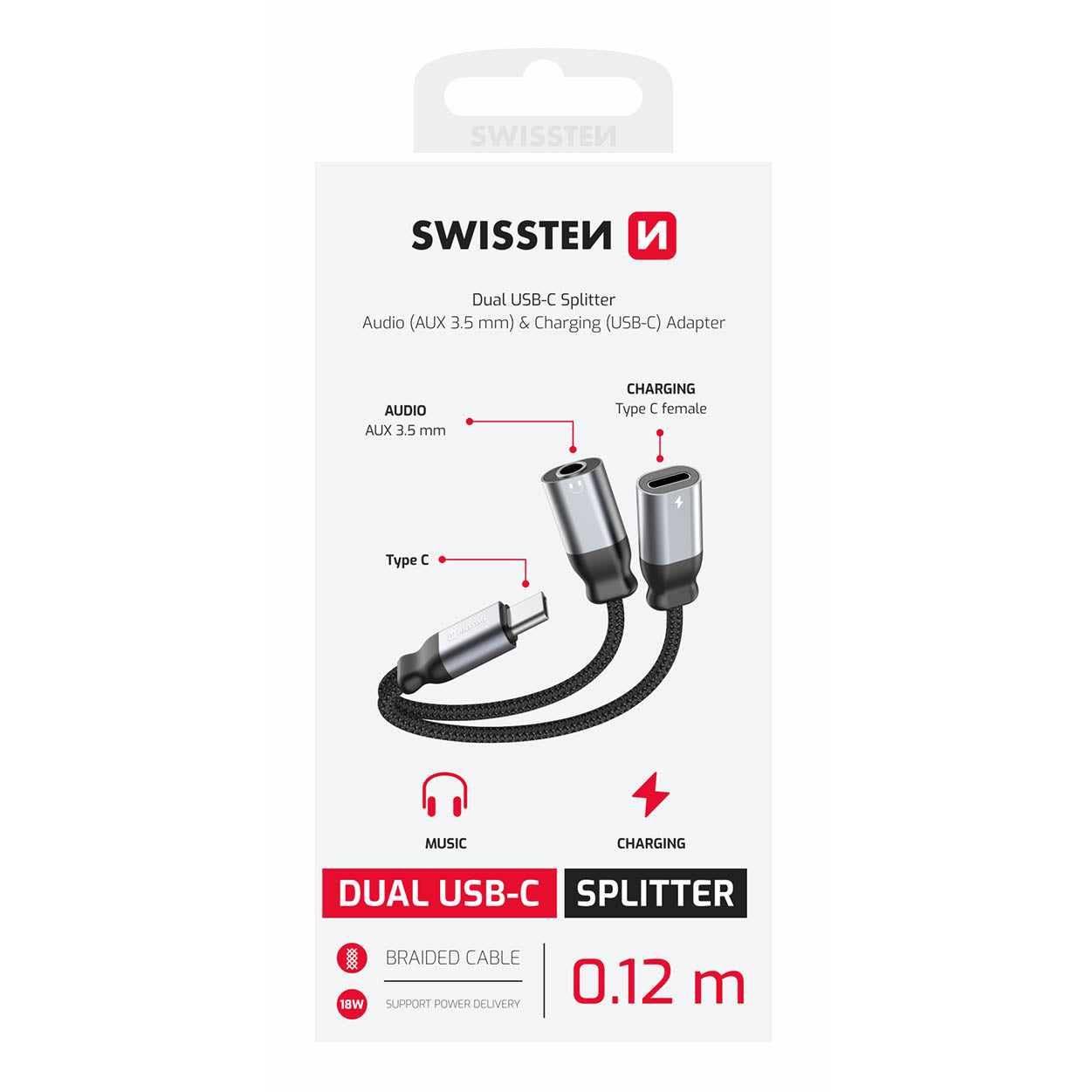 Swissten - Adaptateur USB-C avec Sortie audio jack et charge USB-C
