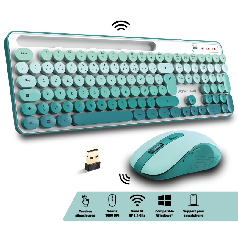 Advance - Pack clavier et souris sans fil PEP'S - Vert