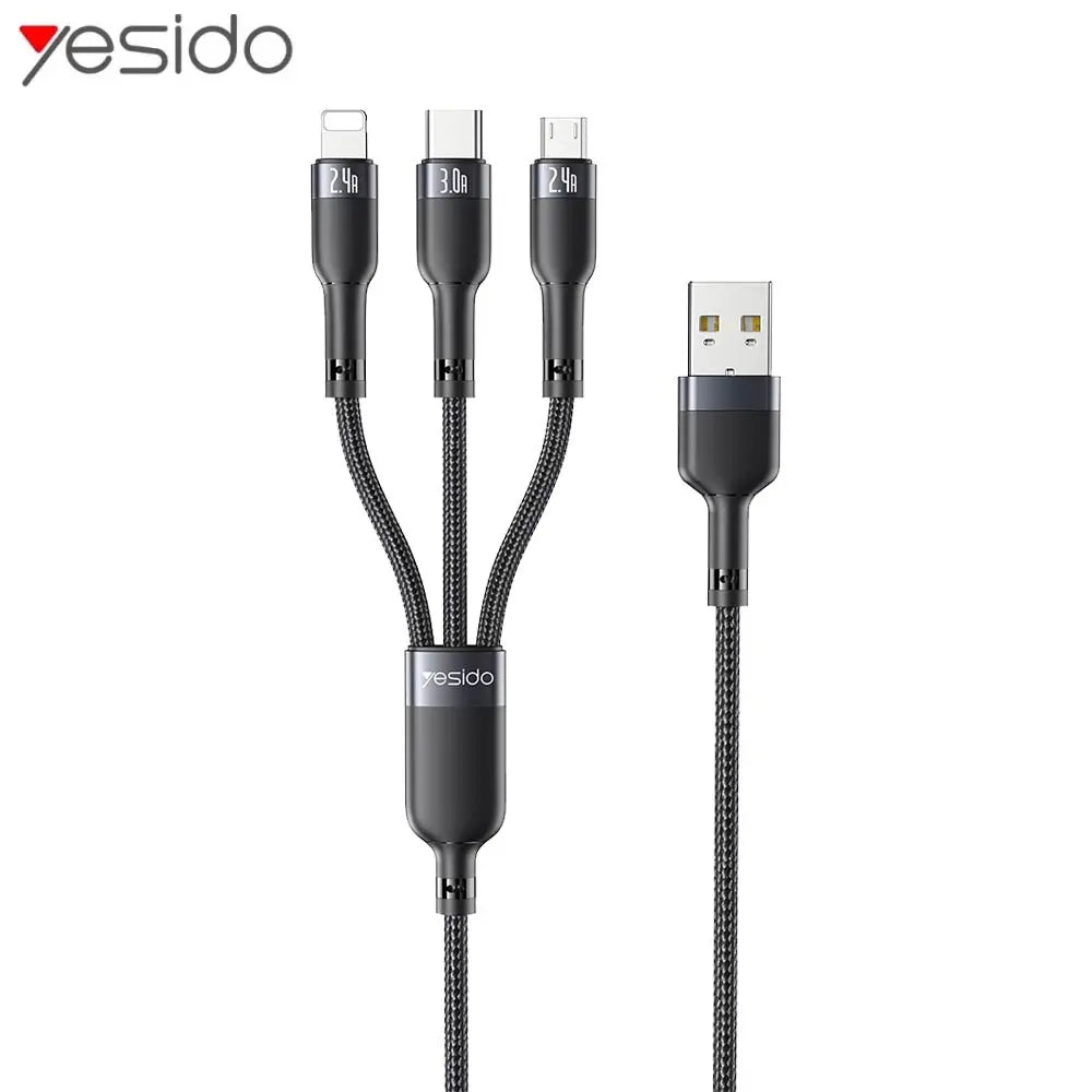 Yesido - Cable USB 3 en 1 (Micro USB / USB-C / Lightning)