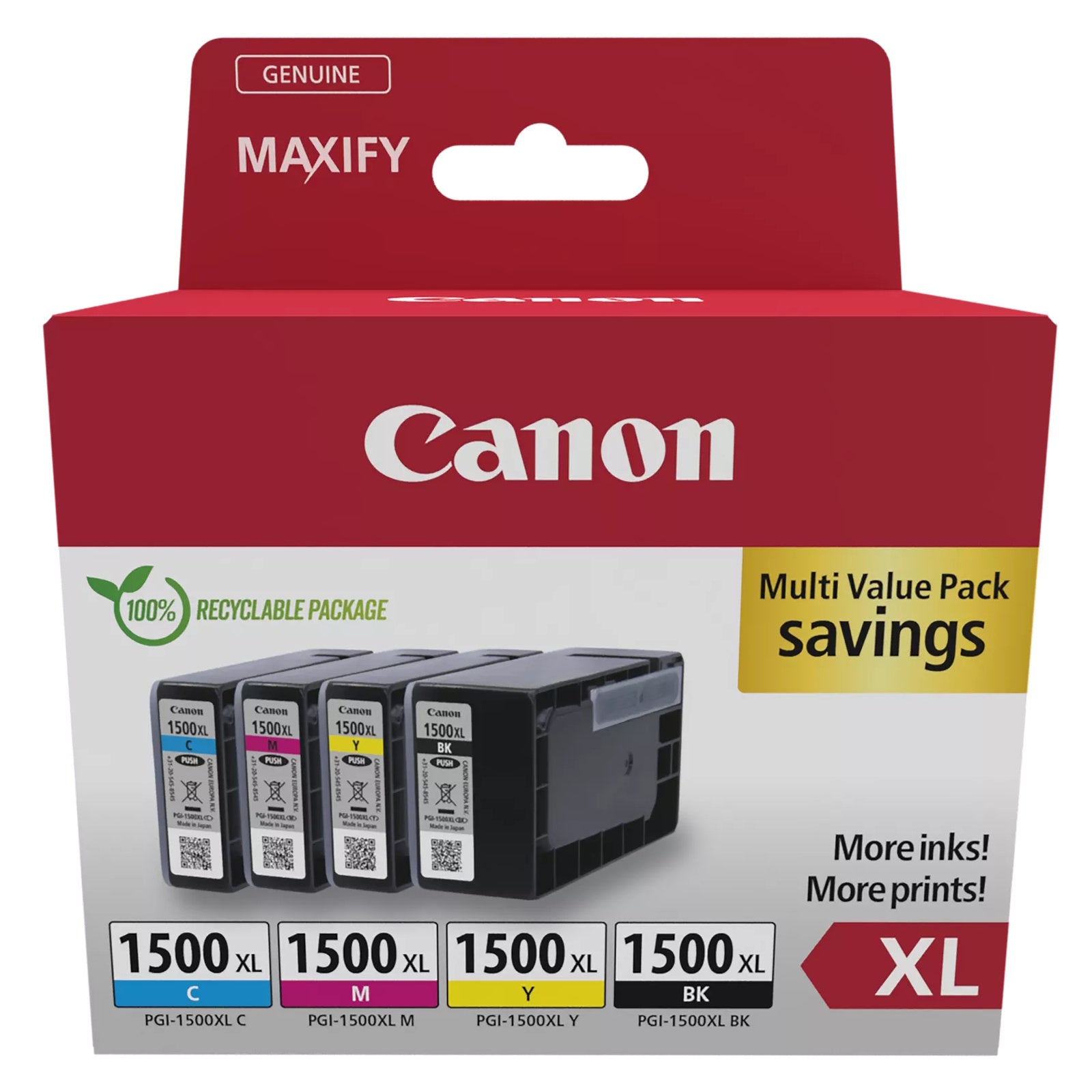 Canon - Pack 4 cartouches PGI-1500XL (Cyan/Magenta/Jaune/Noire)