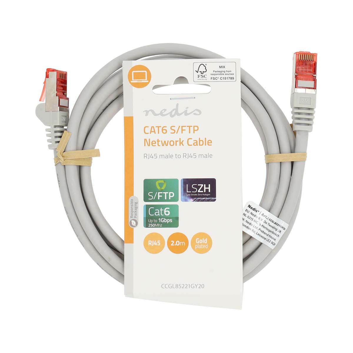 Nedis - Câble RJ45 Cat 6 (2m) - Gris
