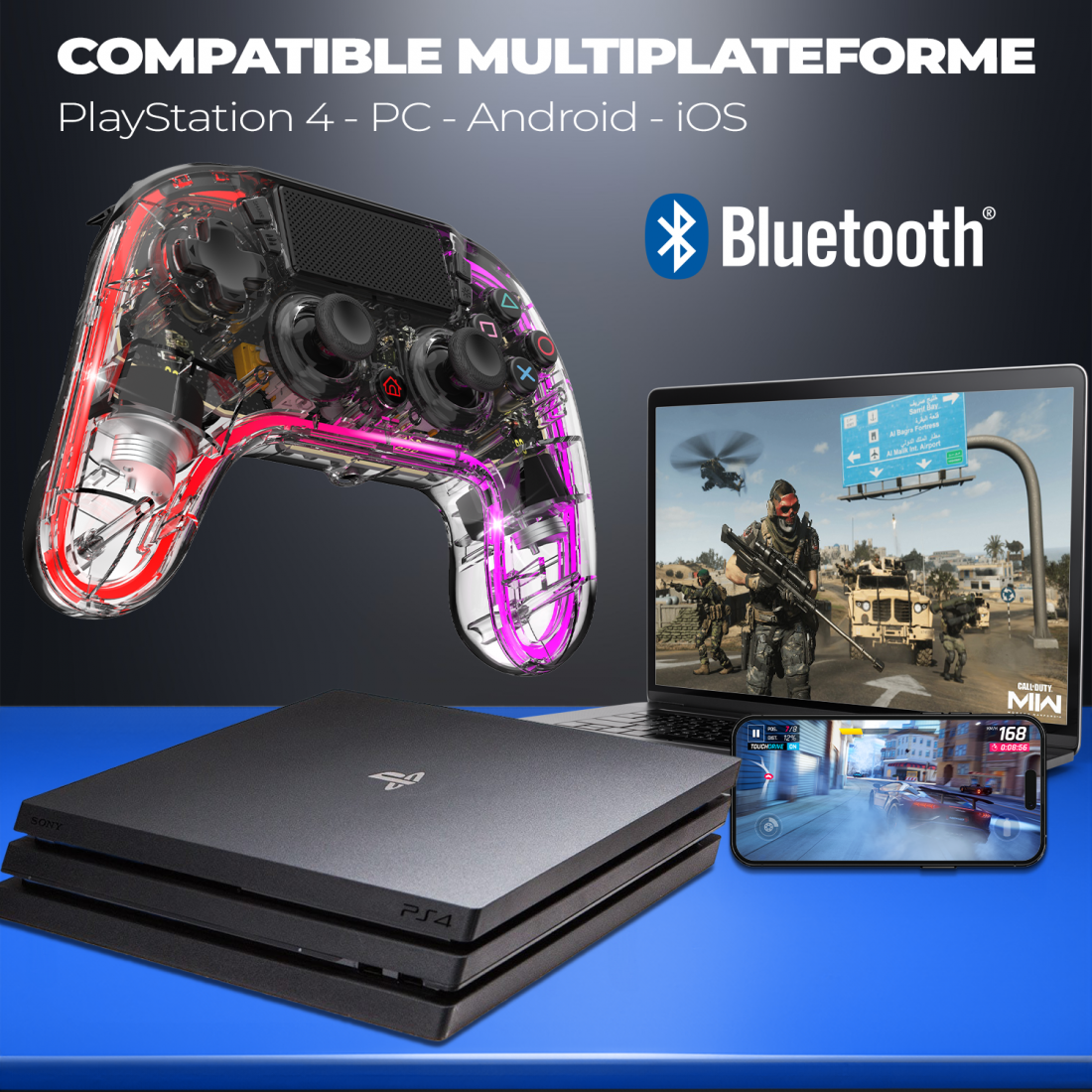 Spirit Of Gamer - Neon Bluetooth - Manette sans fil pour PS3/PS4/PC/Android/iOS