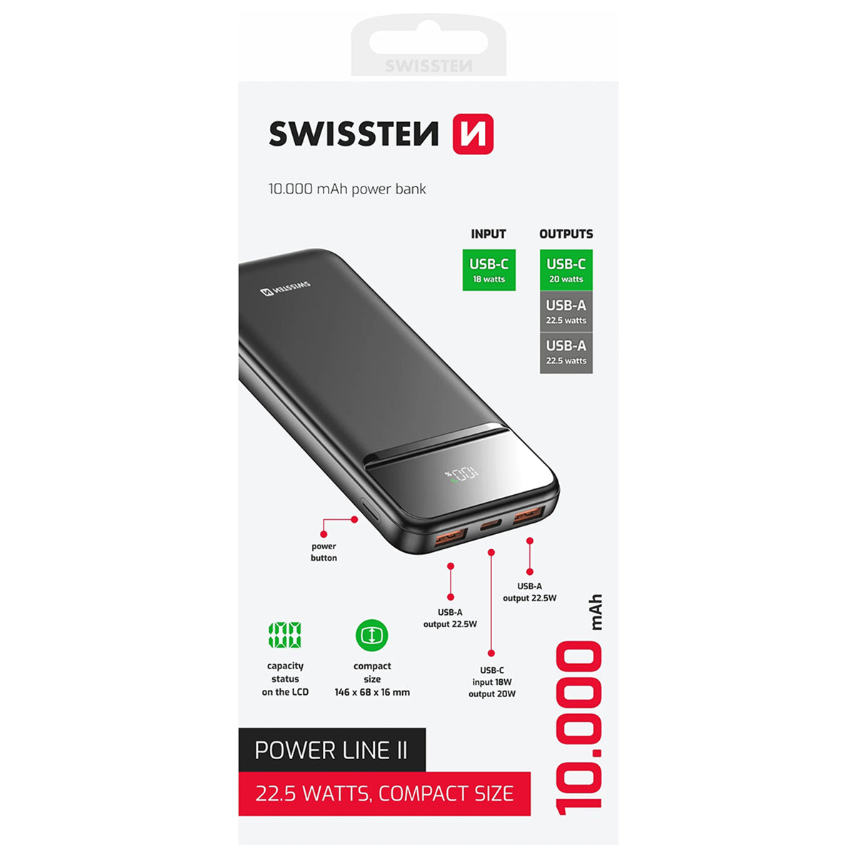 Swissten - Batterie externe Power Line II 10000 mAh