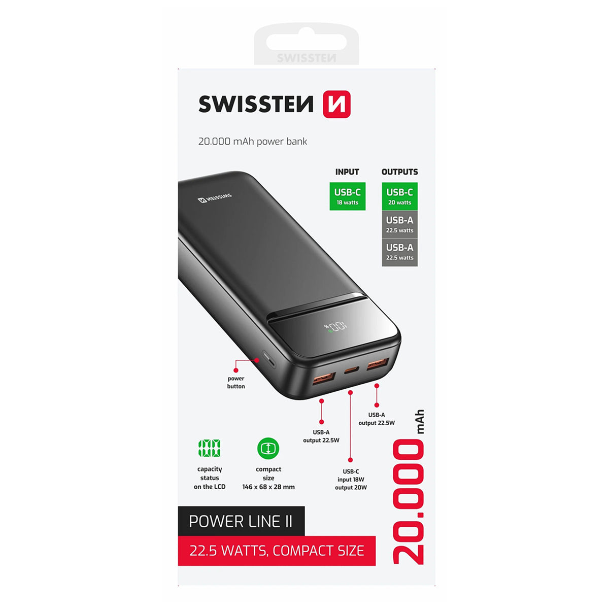 Swissten - Batterie externe Power Line II 20000 mAh