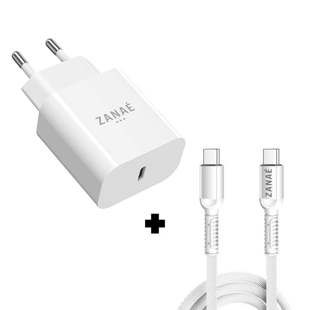 Zanaé - Chargeur USB-C 20W + Câble USB-C