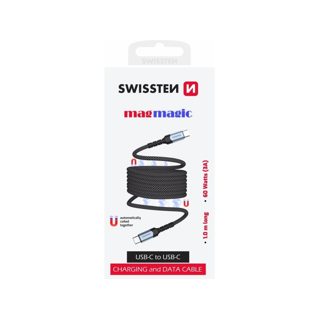 Swissten - Câble USB-C 60W Enroulement magnétique - 1m