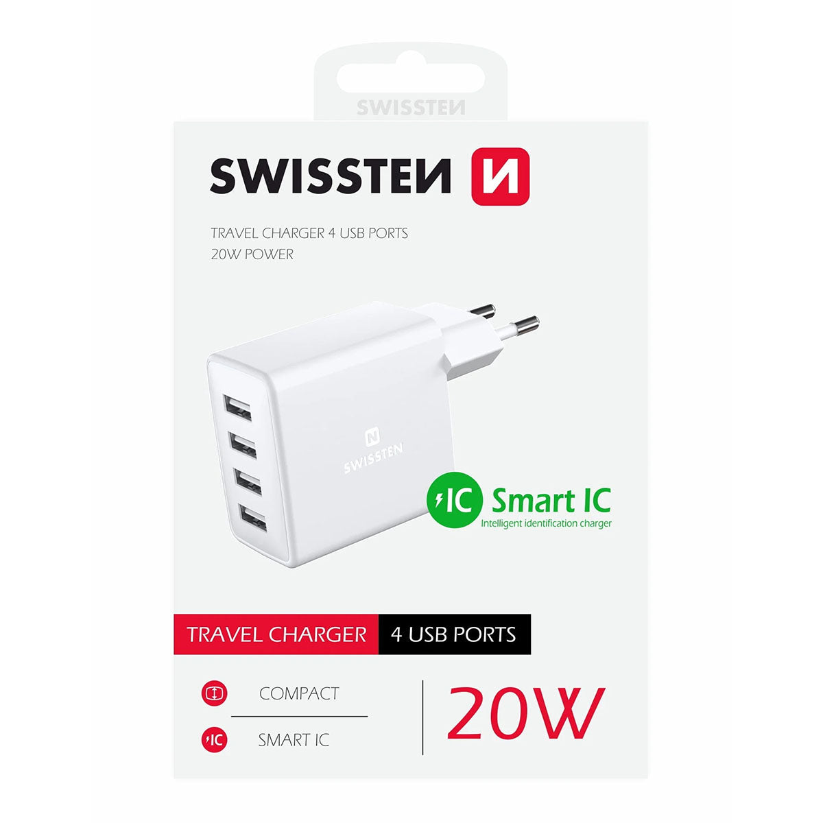 Swissten - Chargeur secteur 4 ports USB - 20W