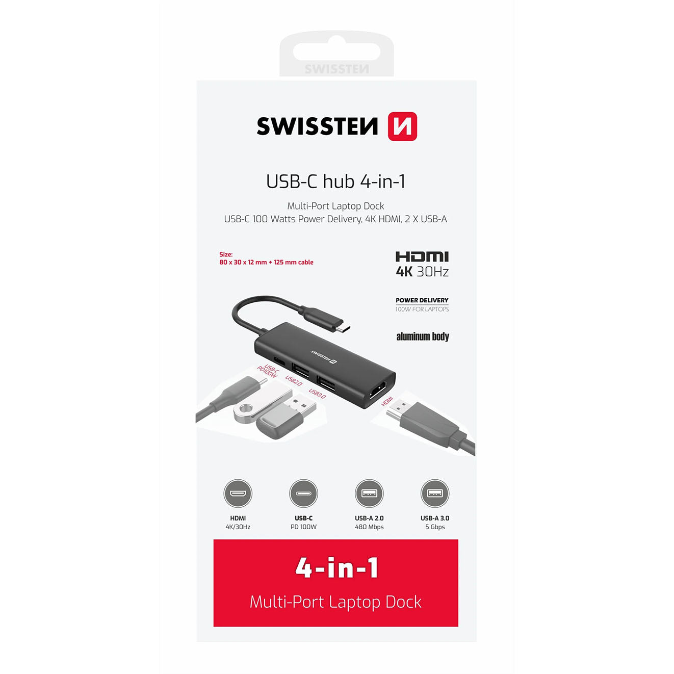 Swissten - Hub USB-C 4 en 1