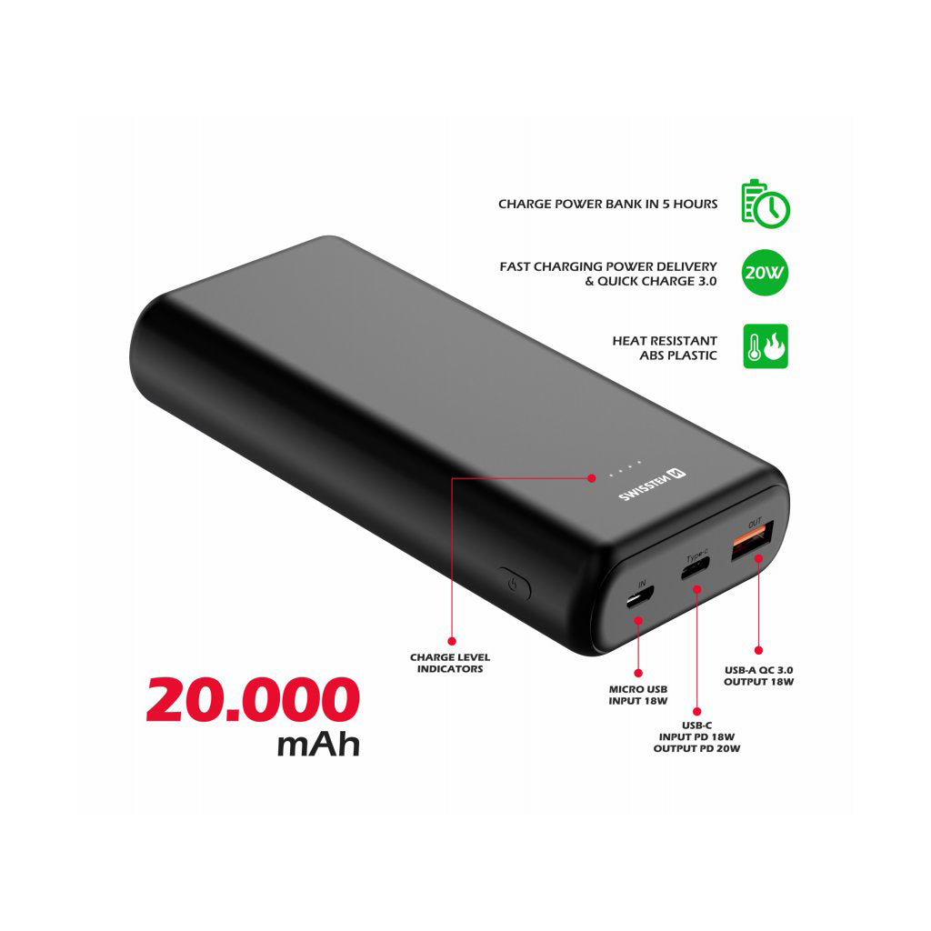 Swissten - Batterie externe Power Line 20000 mAh