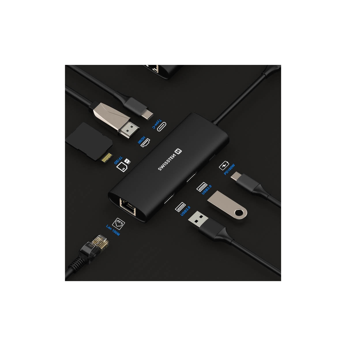 Swissten - 440 402 03 - Hub USB-C 8 en 1