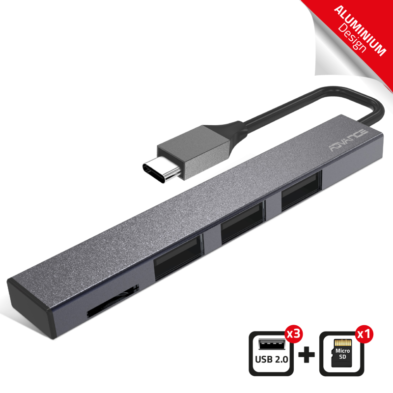 Advance - Hub USB-C vers USB 2.0 + lecteur Micro SD