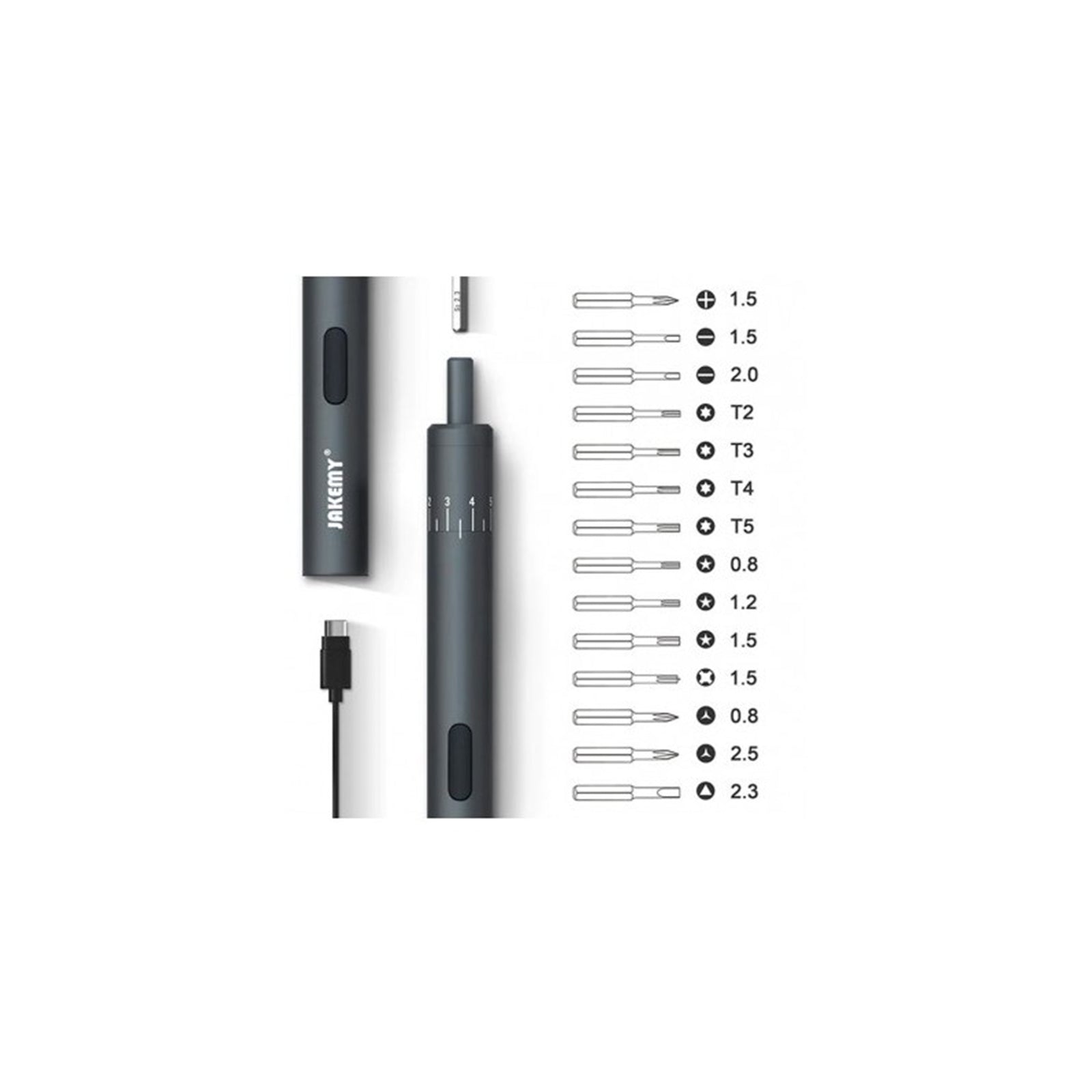 Jakemy - Coffret tournevis électrique + 40 embouts + câble de recharge USB C