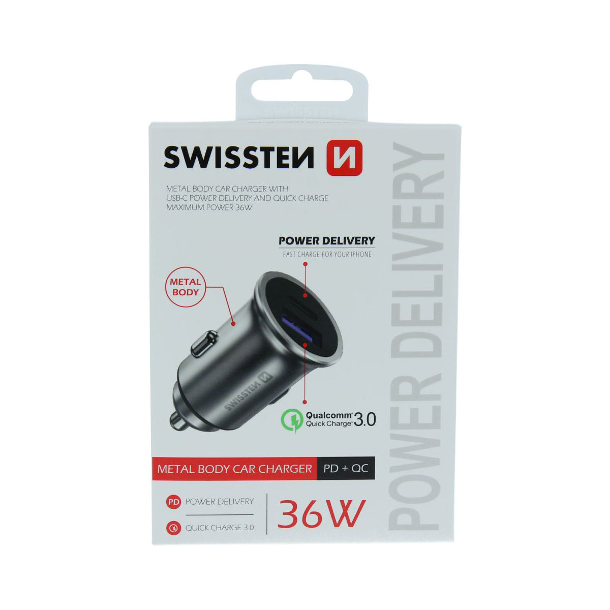 Swissten - Chargeur allume cigare QC+PD - 36W