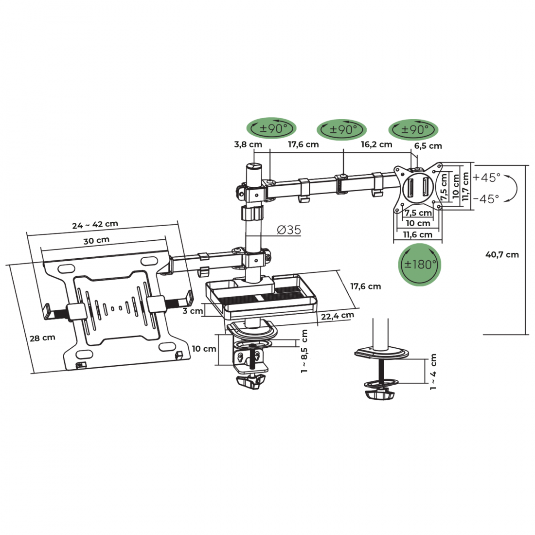 Advance - XtendMounts Flex - Support articulé pour 1 écran + ordinateur portable