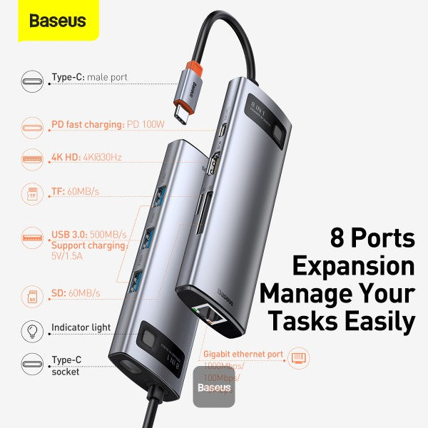 Baseus - Metal Gleam Series Hub USB-C 8 en 1