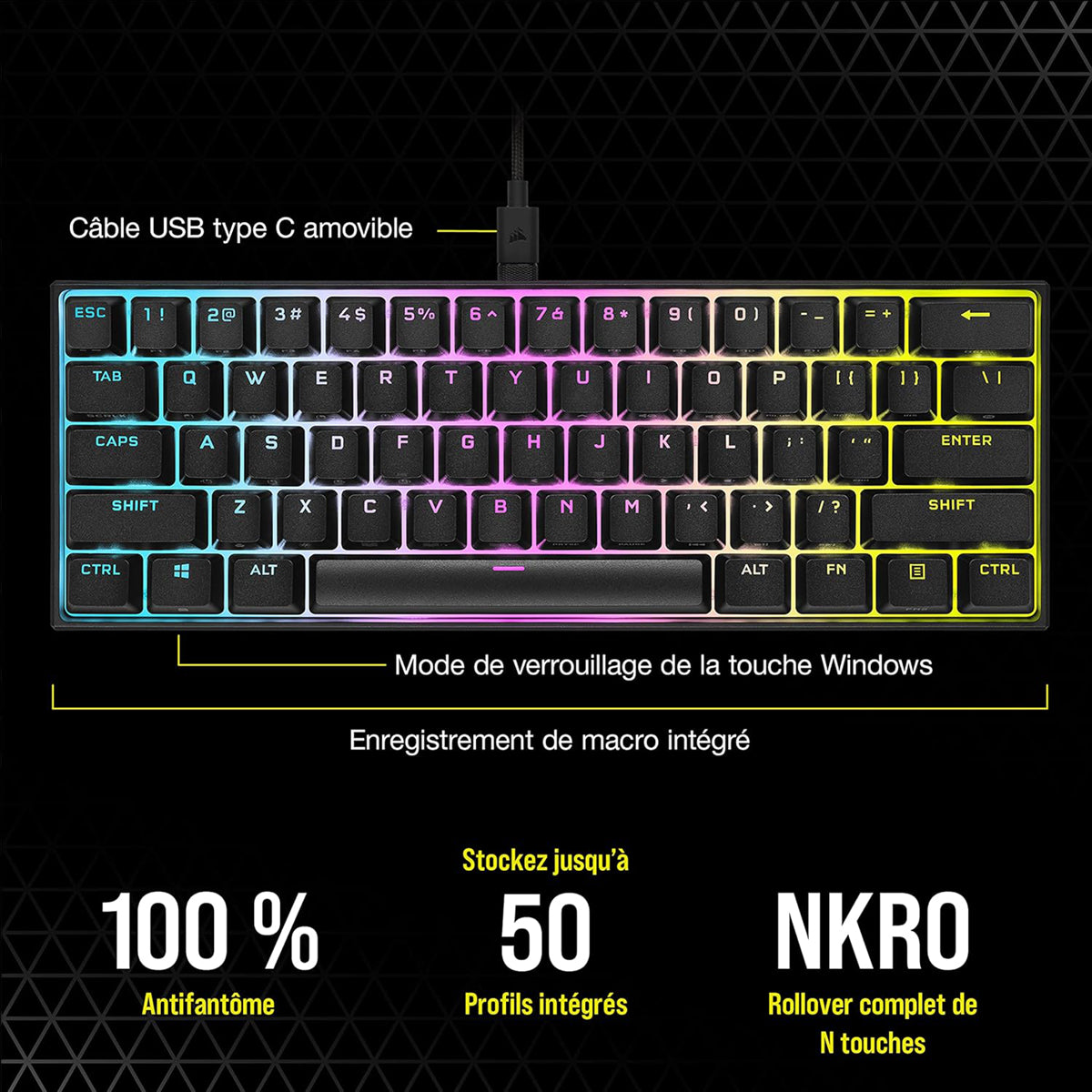 Corsair - K65 Mini RGB TKL - Noir