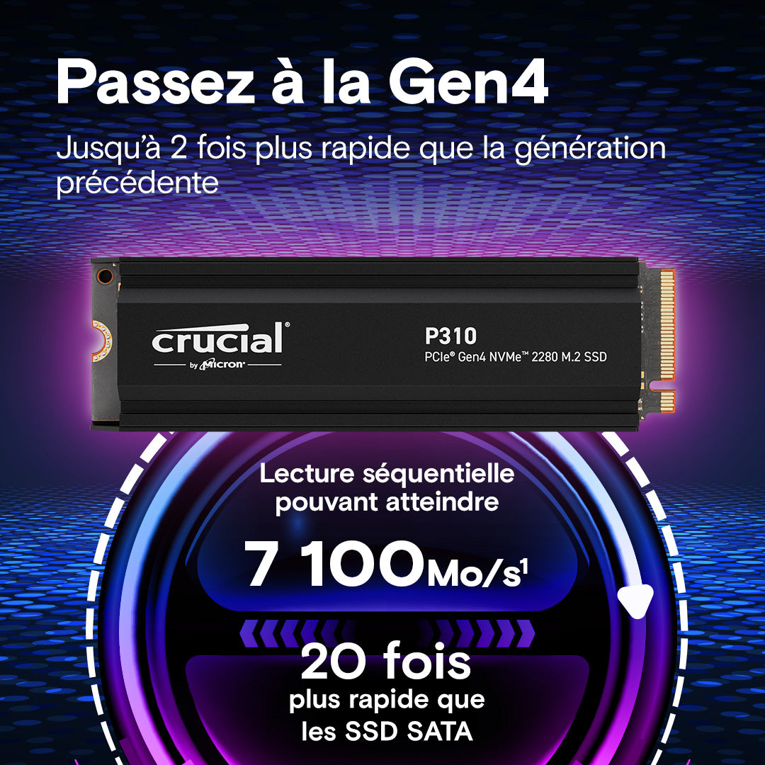 Crucial - M.2 NVMe P310 2To avec dissipateur