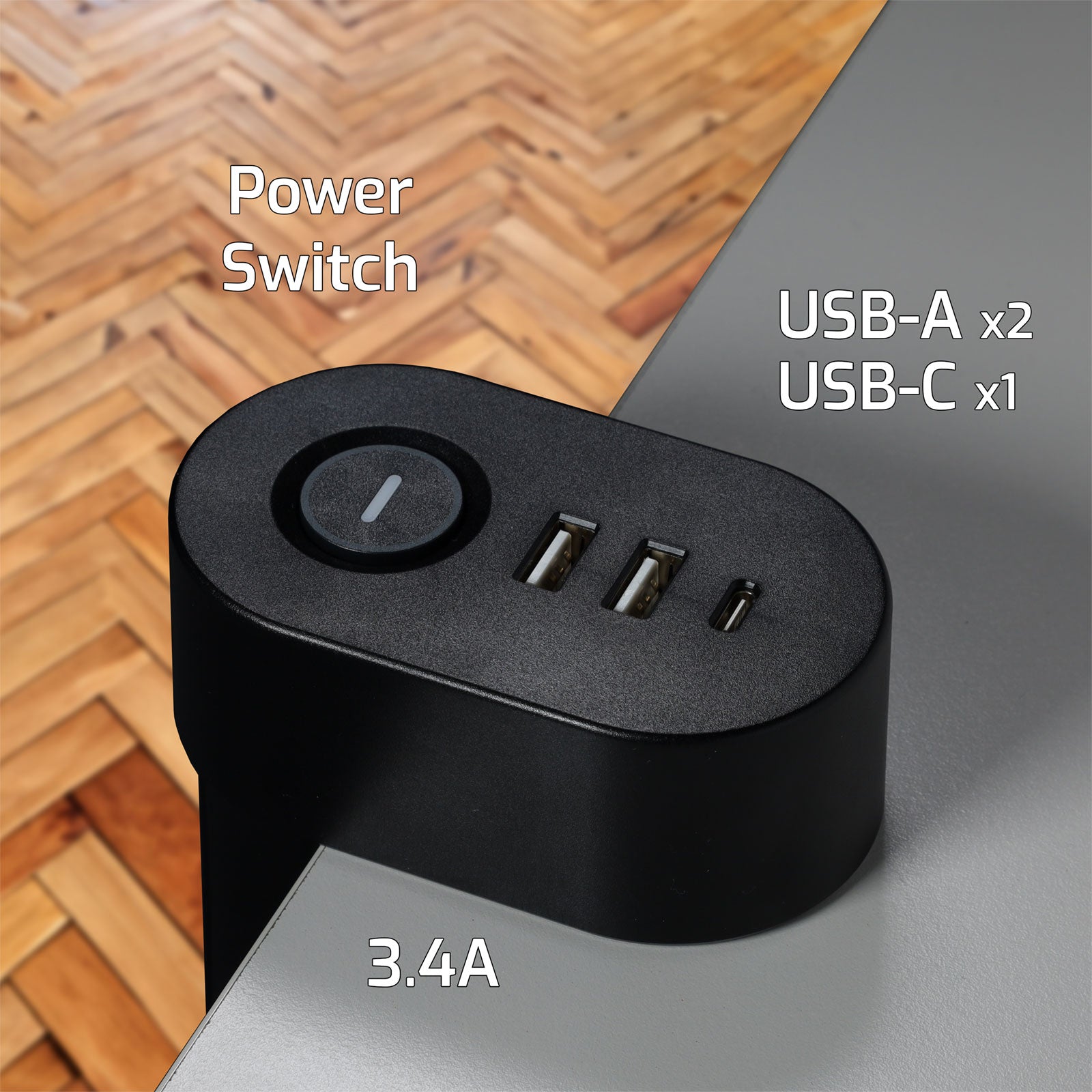 Onlan - Multiprise de bureau 3 prises FR + 2 USB-A + 1 USB-C - Noir