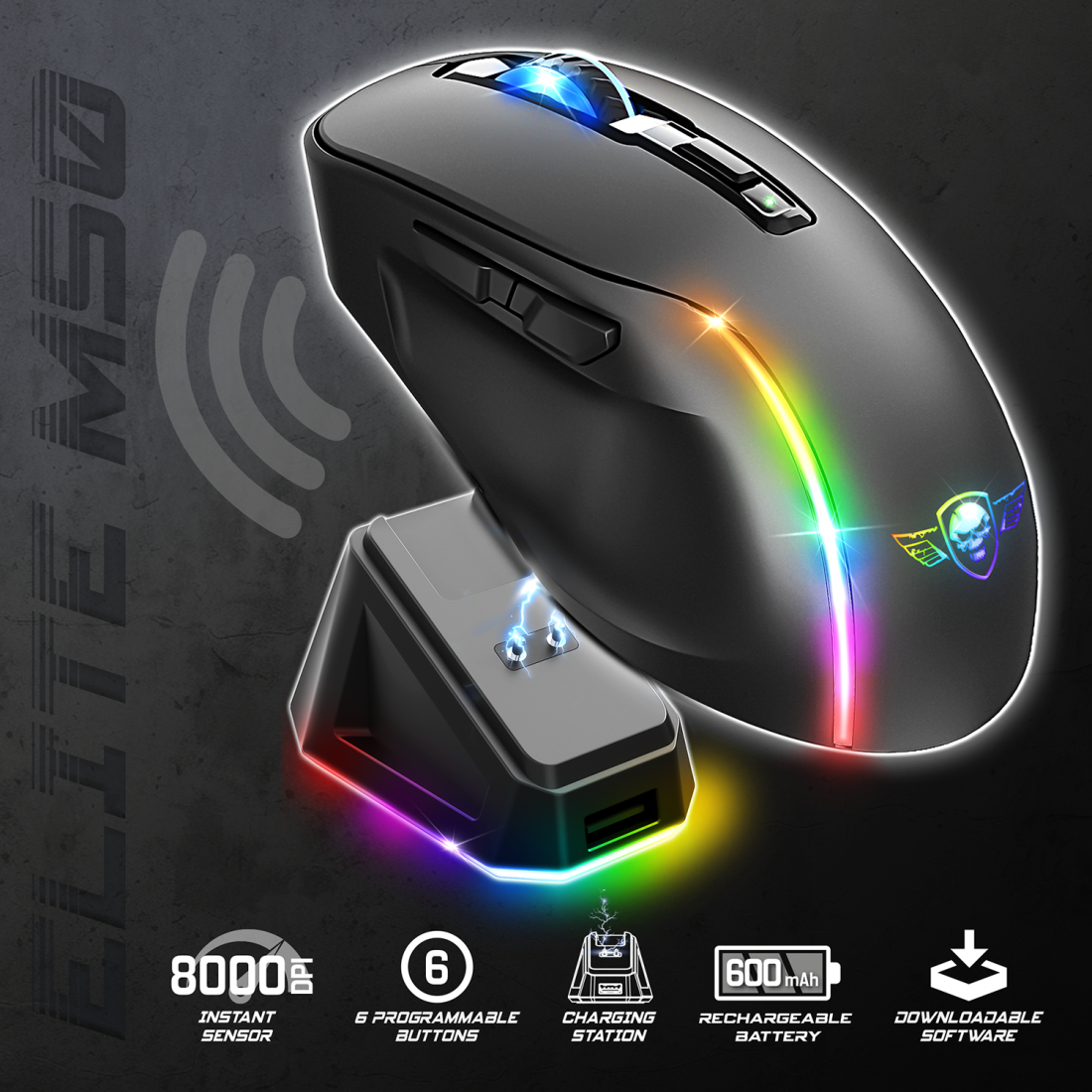 Spirit Of Gamer - ELITE M50 DARK - Souris gamer sans fil avec station de charge