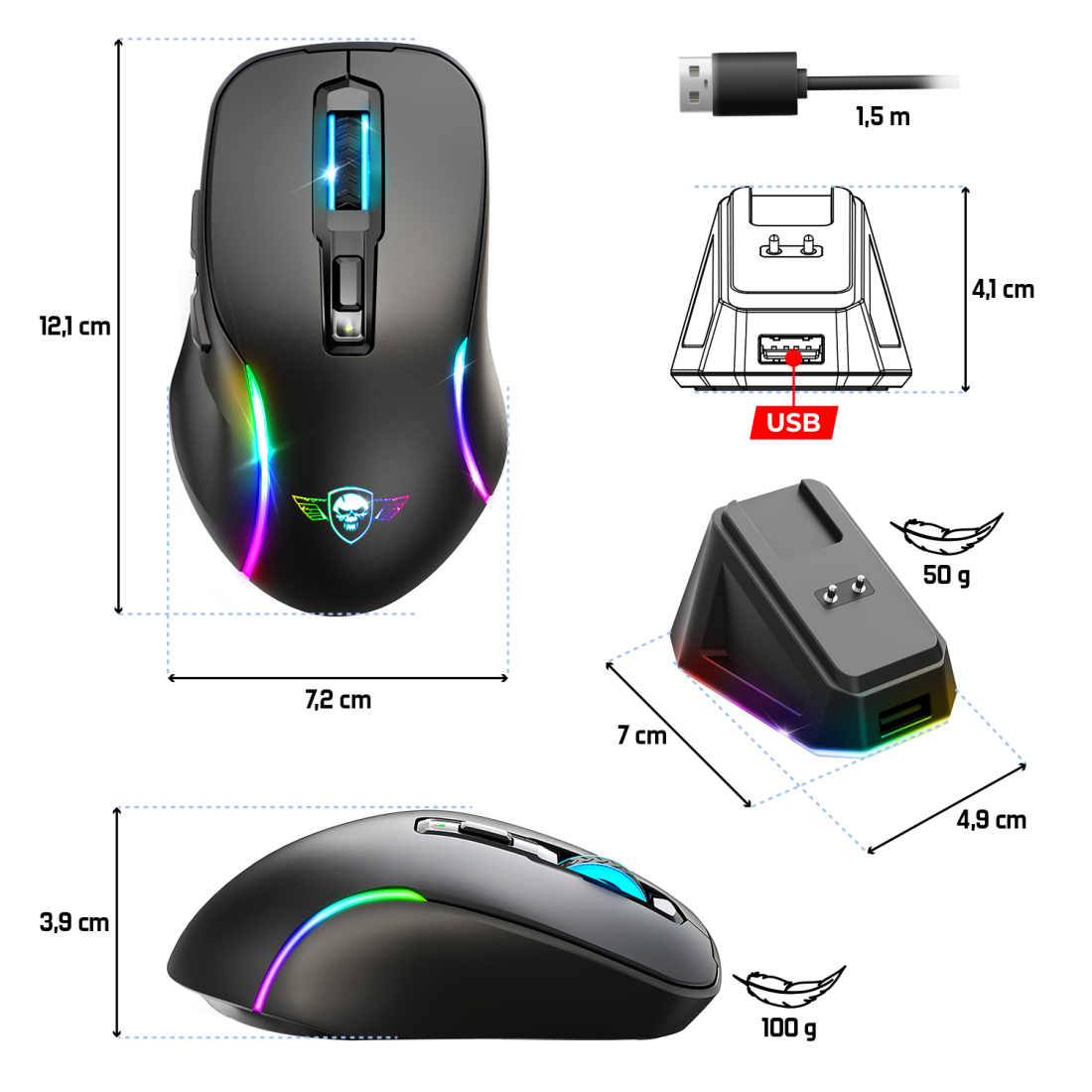 Spirit Of Gamer - ELITE M50 DARK - Souris gamer sans fil avec station de charge