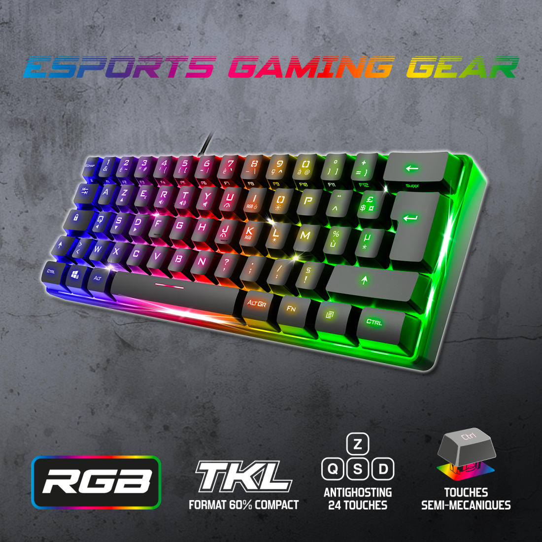Spirit Of Gamer - PRO-K2 Noir - Clavier Gamer semi-mécanique