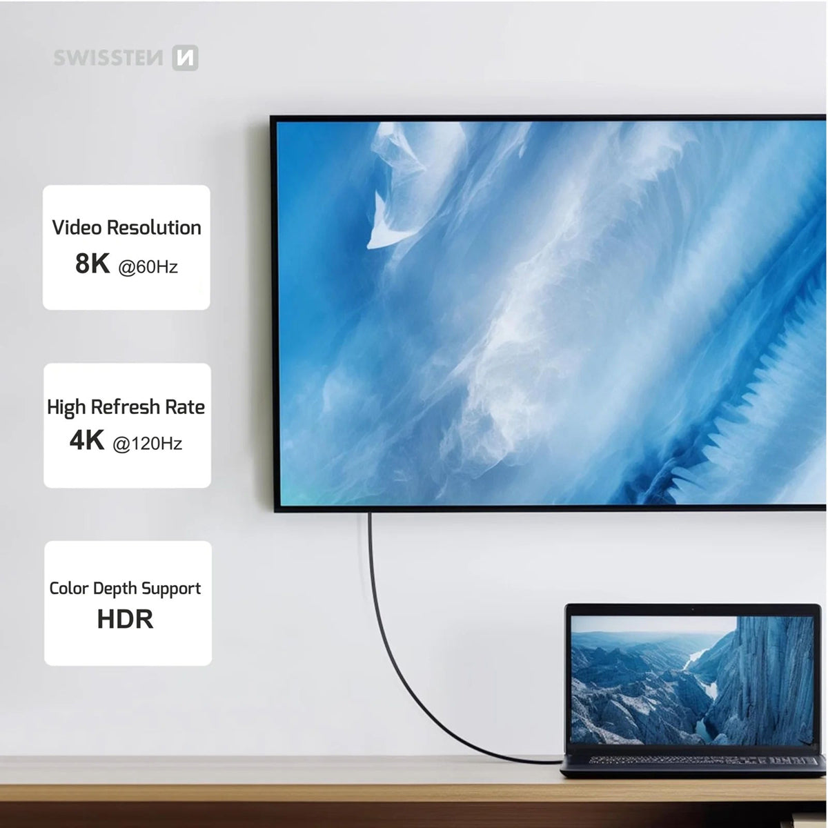 Swissten - Câble USB-C 4.0 / 240W/ 8K/ Thunderbolt 4 - 1.5m