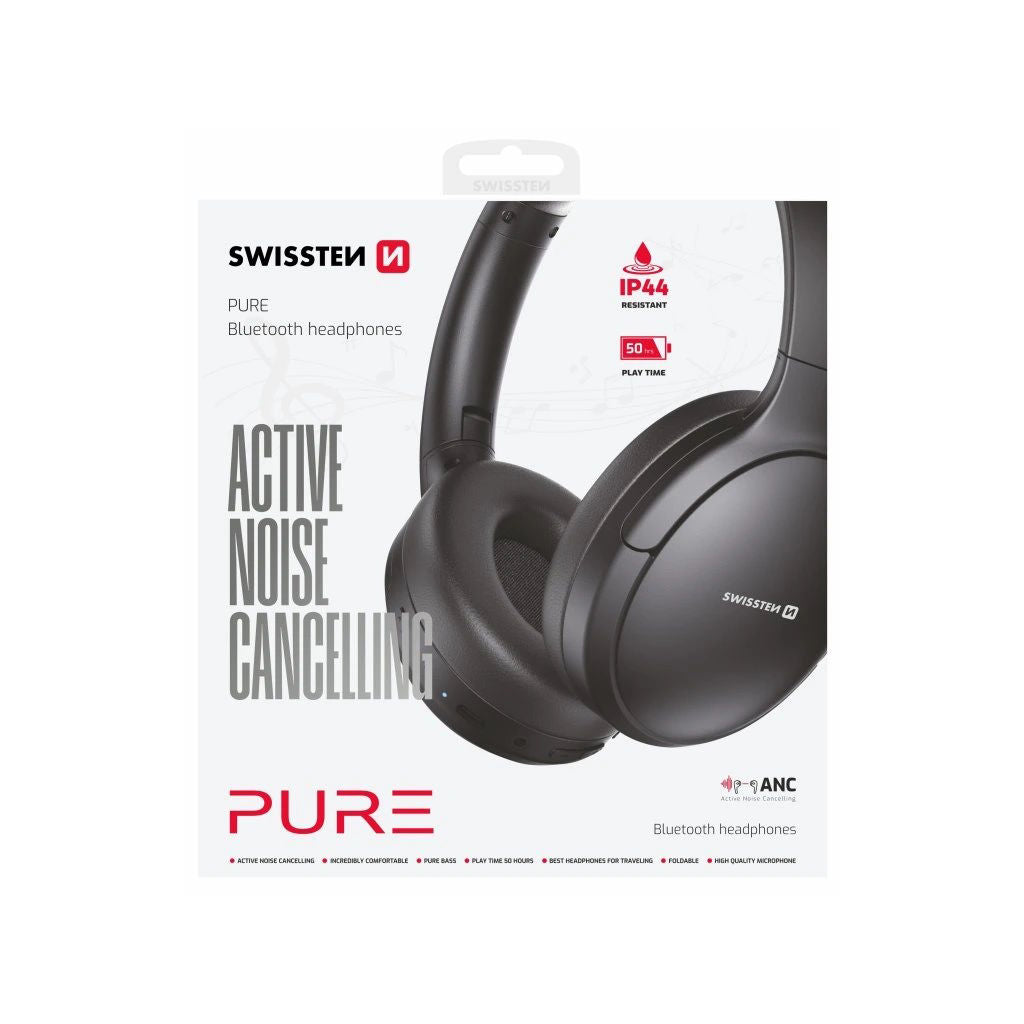 Swissten - PURE - Casque Bluetooth ANC Étanche et pliable - Noir