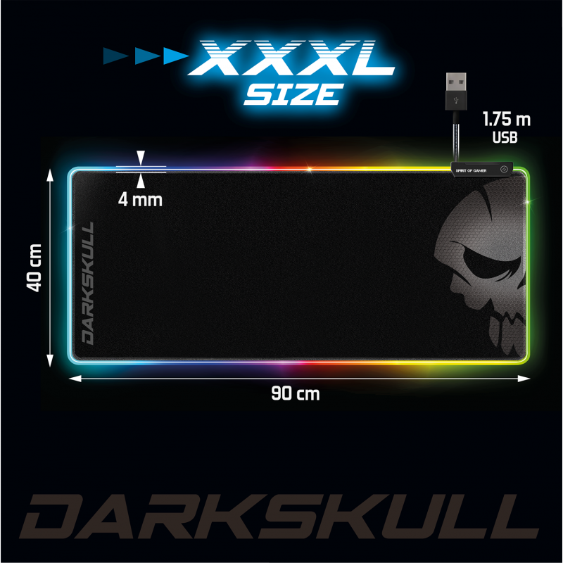 Spirit Of Gamer - Tapis de souris RGB Darkskull avec Hub USB (XXXL)