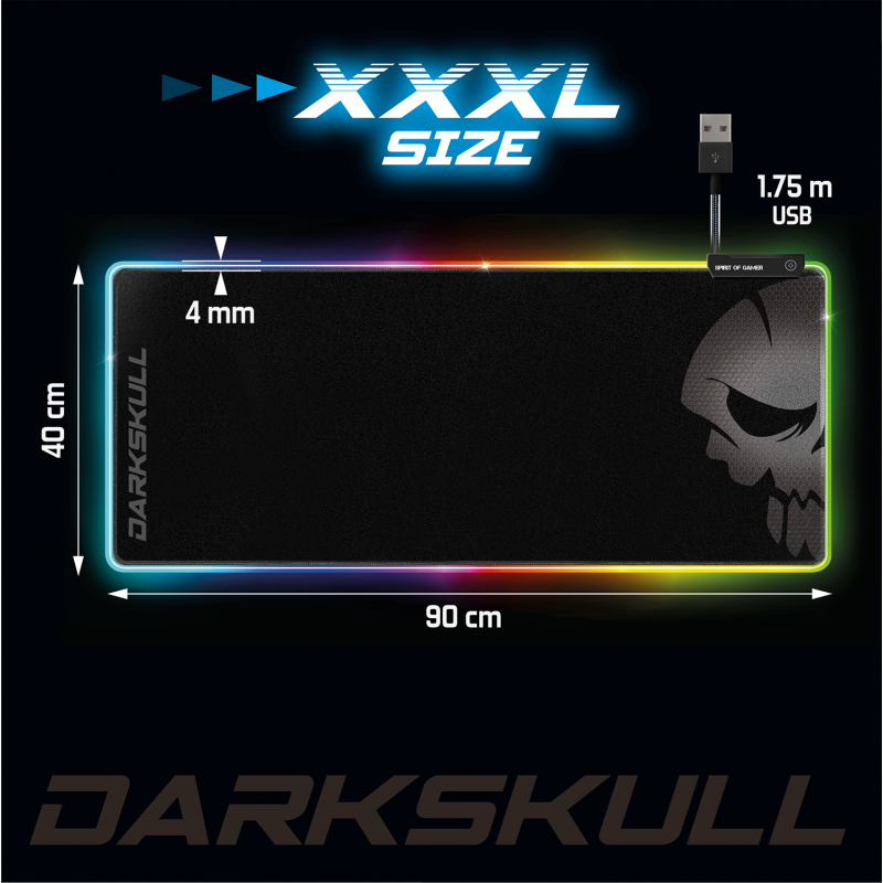 Tapis de souris gamer avec rétro-éclairage RGB - Spirit of Gamer Skull XXL