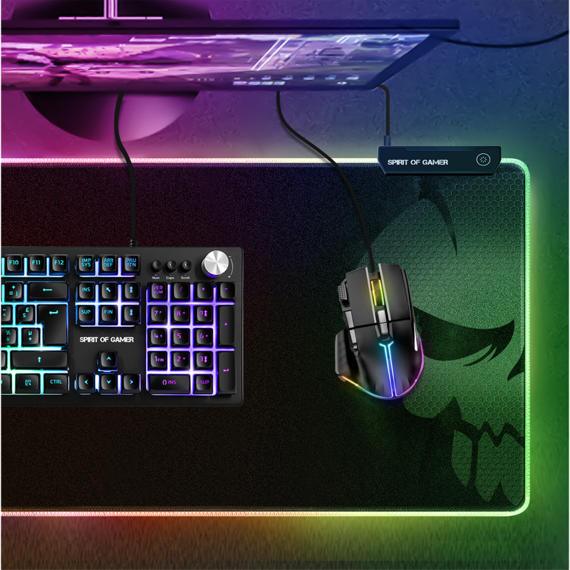 Spirit Of Gamer - Tapis de souris RGB Darkskull avec Hub USB (XXXL)