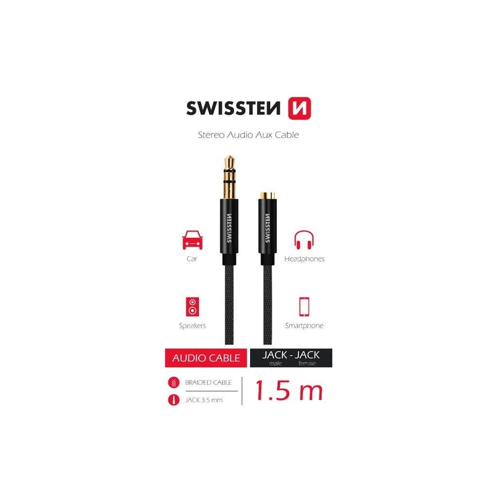 Swissten - Câble audio jack 3.5mm Mâle/Femelle - 1.5m