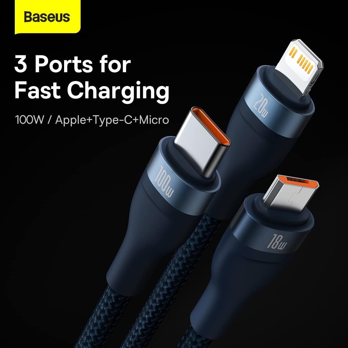 Baseus - Câble de charge 3 en 2 de 100W
