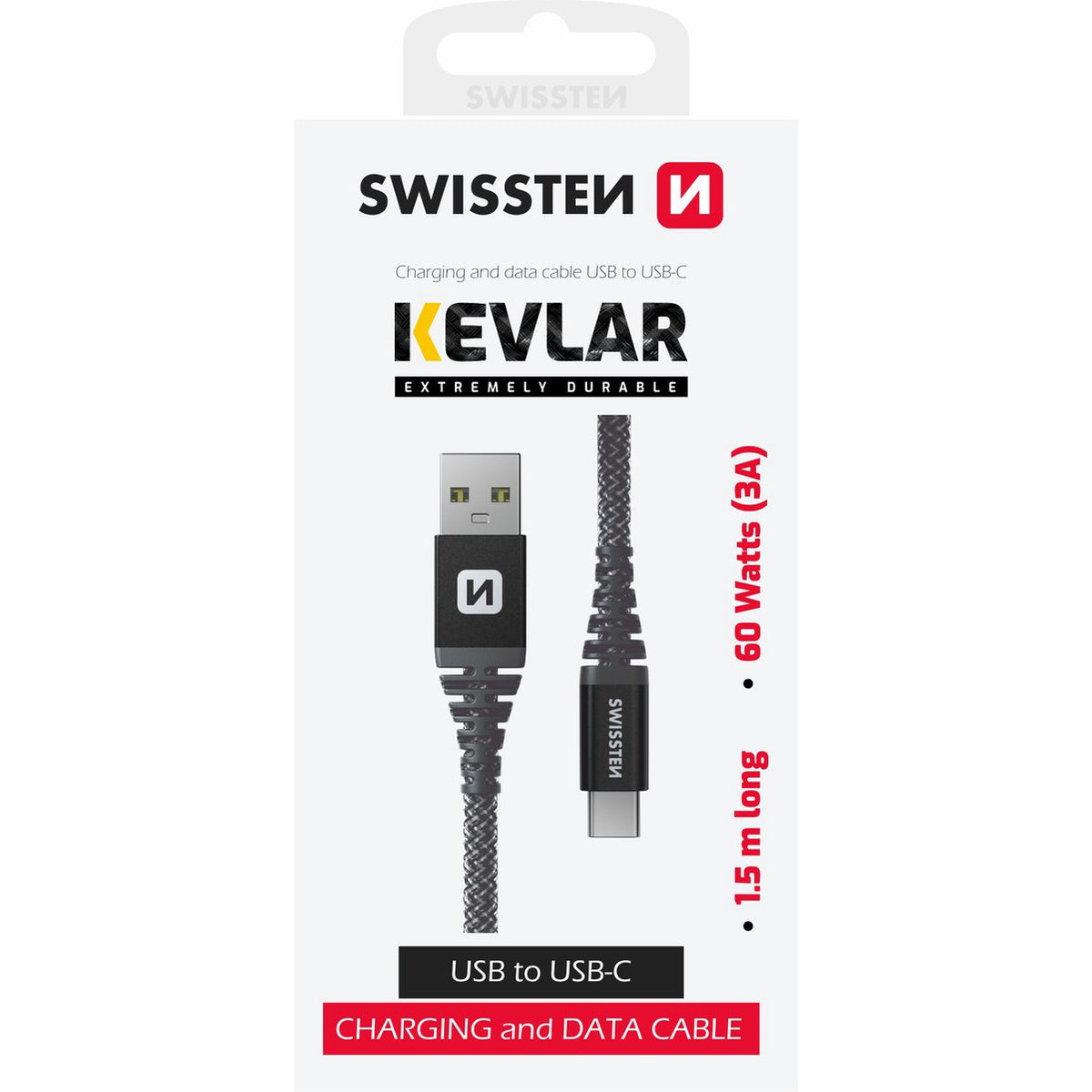 Swissten - Câble USB vers USB-C en kevlar