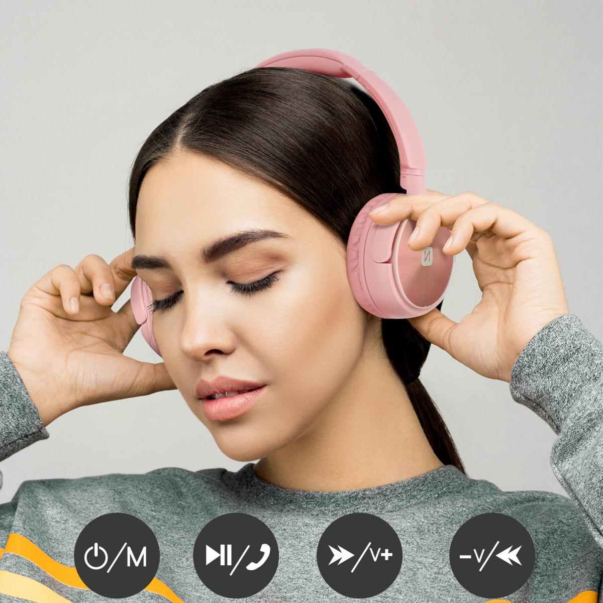 Swissten - Casque bluetooth avec fonction radio FM - Trix (rose)