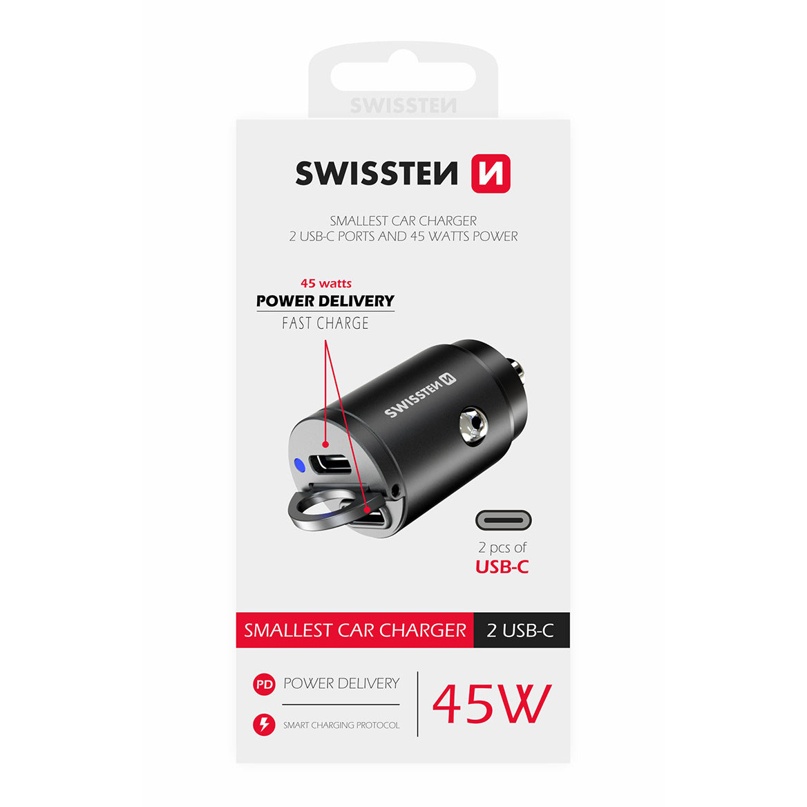 Swissten - Chargeur allume-cigare double USB-C - 45W