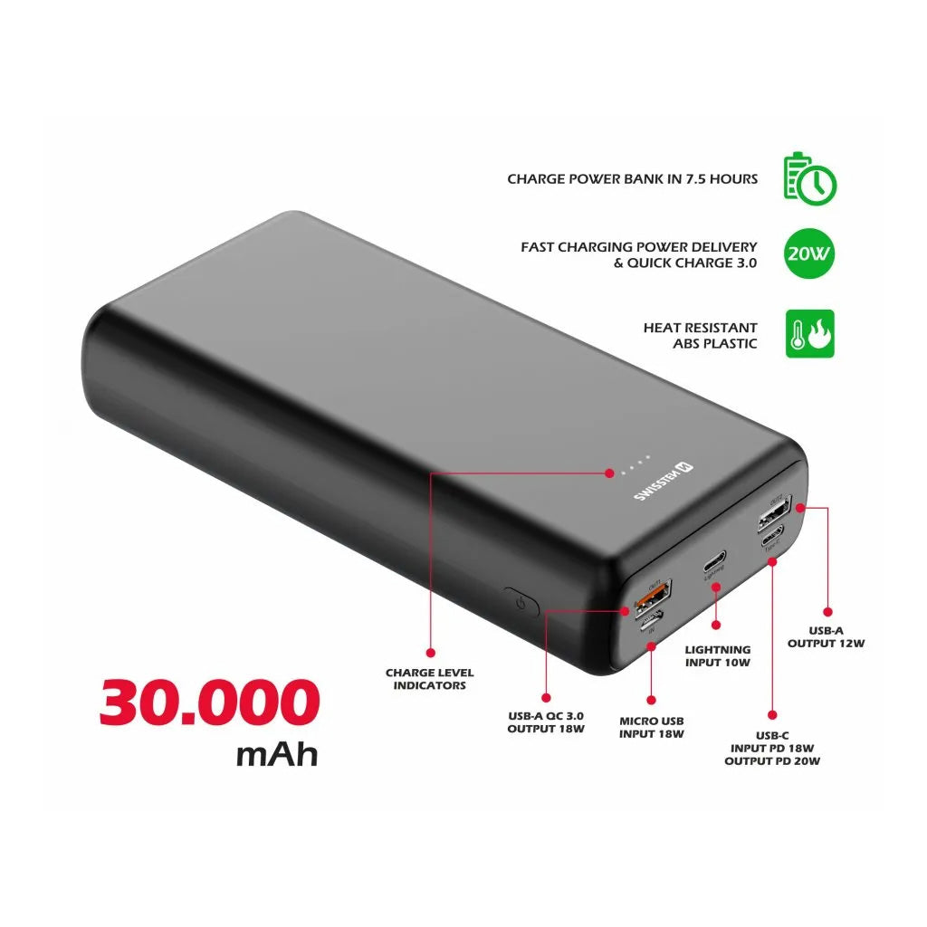 Swissten - Batterie externe Power Line 30000 mAh