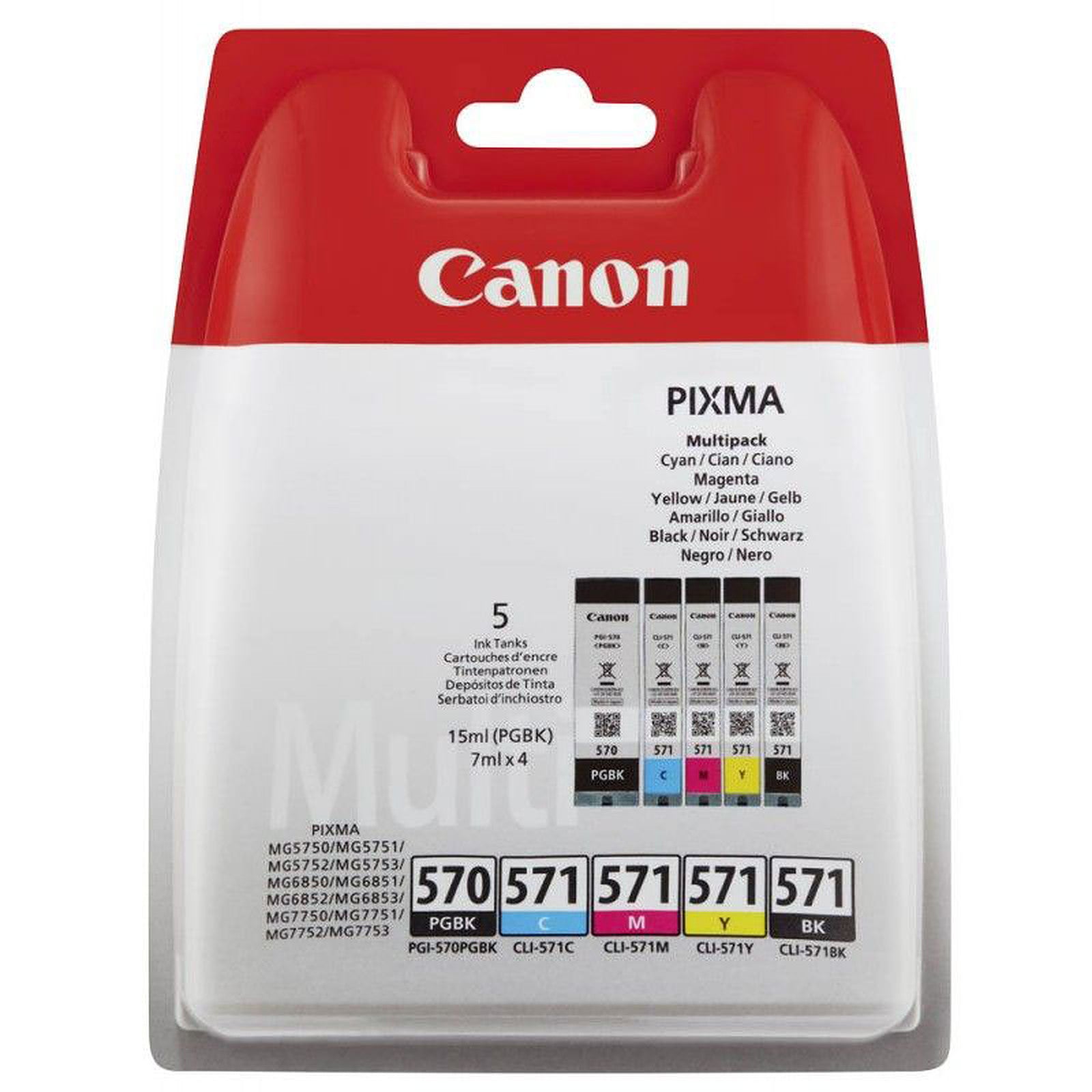 Canon - Pack 5 cartouches CLI-571 (C/M/Y/Bk) + PGI-570PGBK (Noire)