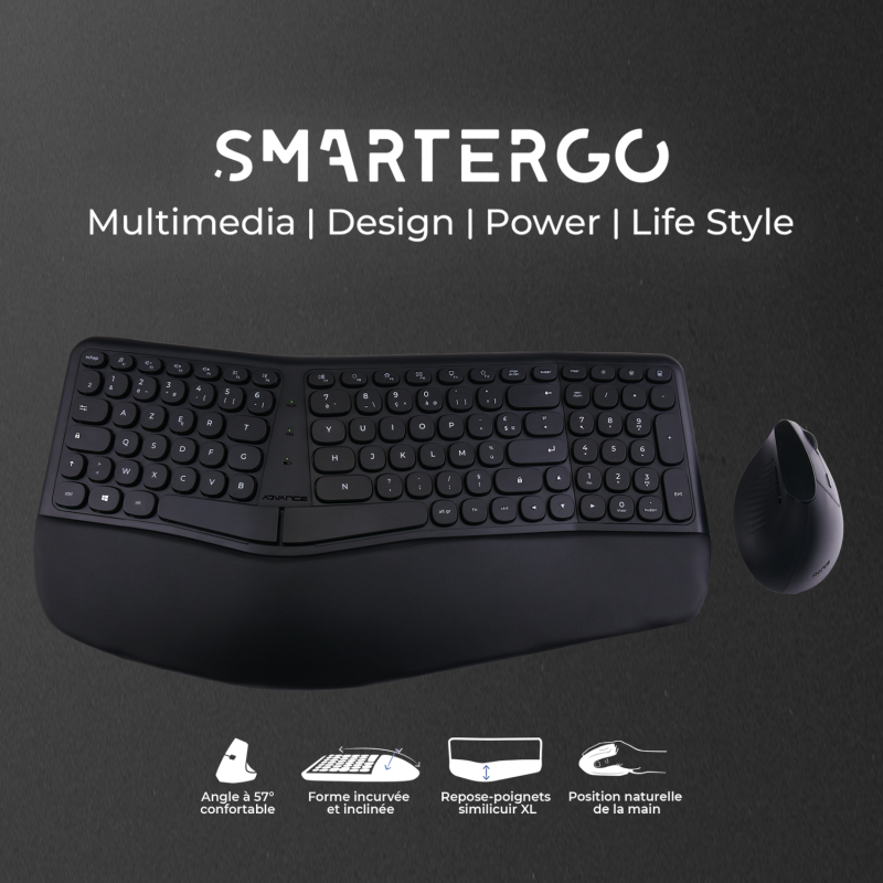 Advance - Smartergo Wireless - Pack clavier et souris ergonomiques sans fil