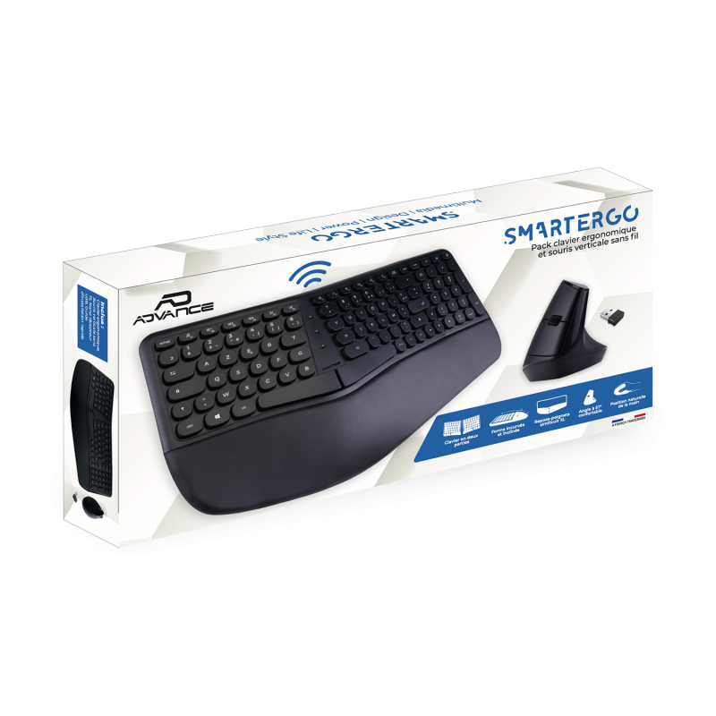 Advance - Smartergo Wireless - Pack clavier et souris ergonomiques sans fil