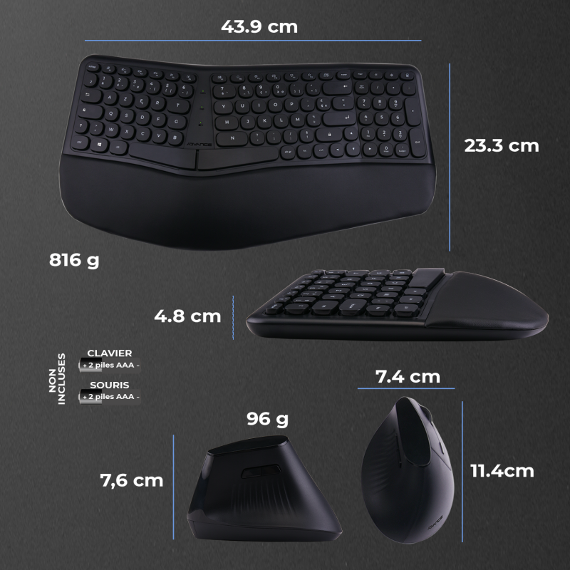 Advance - Smartergo Wireless - Pack clavier et souris ergonomiques sans fil