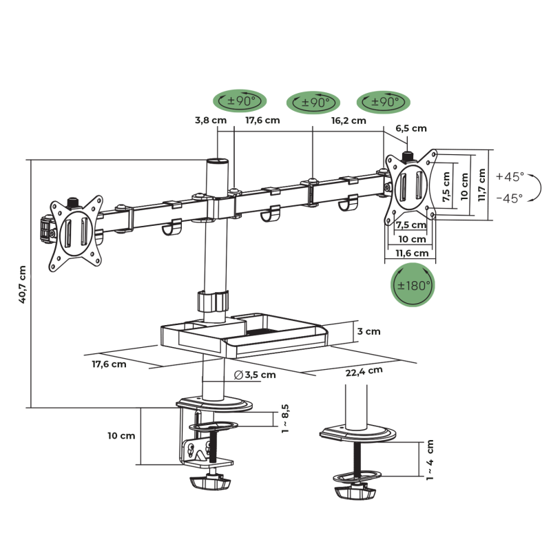 Advance - XtendMounts Dual - Support double écran avec plateau