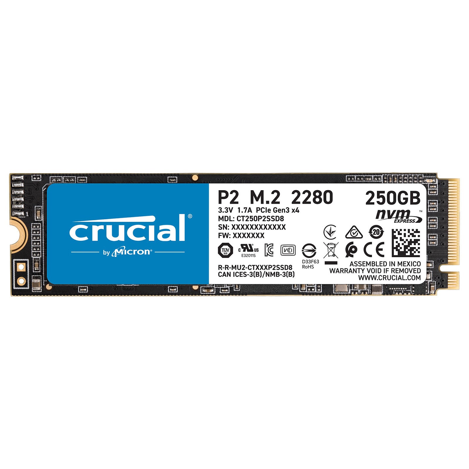Crucial - P2 M.2 PCIe NVMe - 250 Go