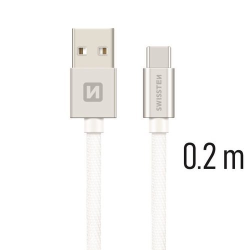 Swissten - Câble court tressé USB vers USB-C - 0.2m