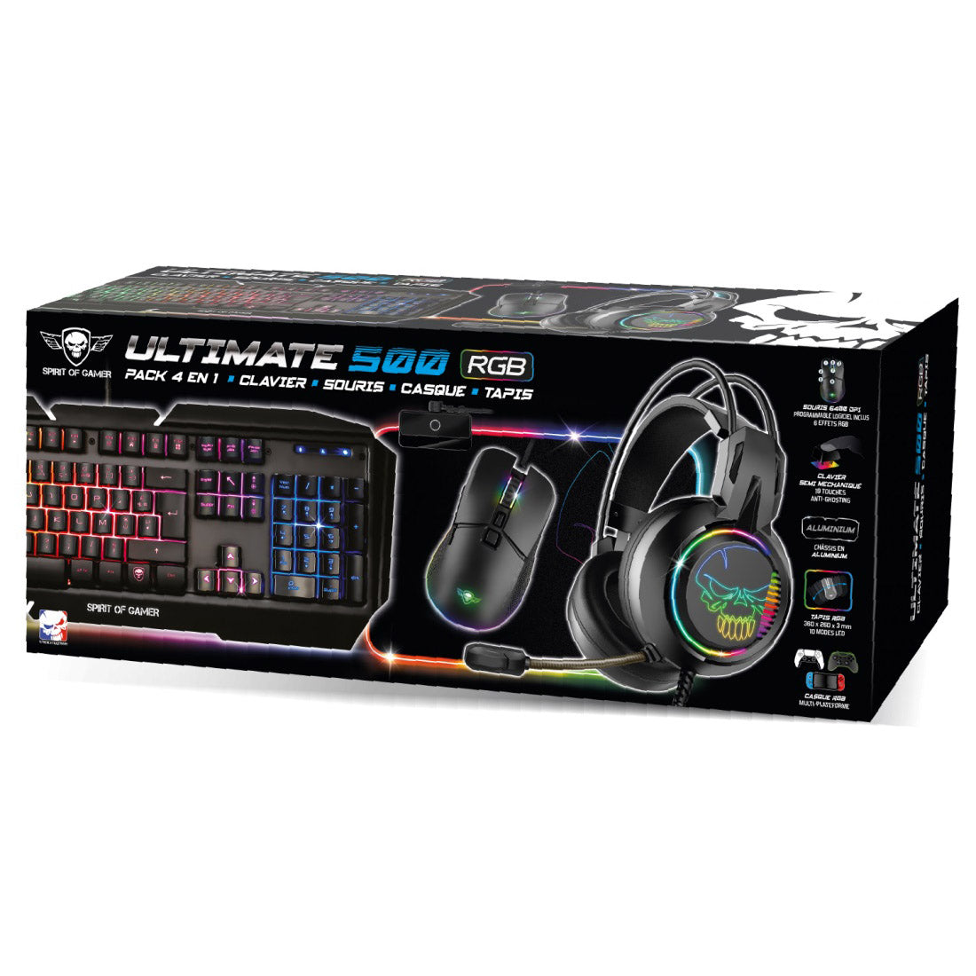 Pack RGB Clavier, souris, casque, tapis pour gamer console Compatible PS4 / Xbox  one / Xbox serie S