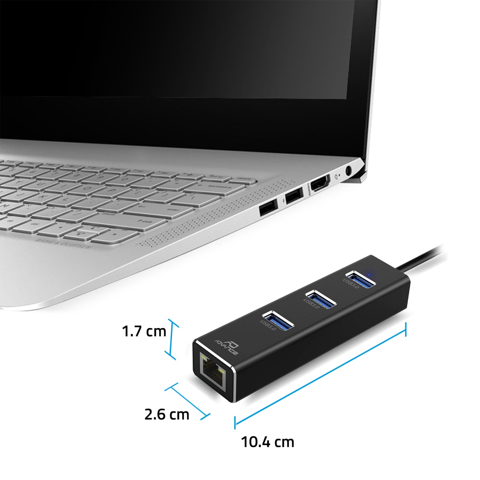 Advance - Adaptateur USB 3.0 Réseau Gigabit Ethernet RJ45 + 3 ports USB 3.0