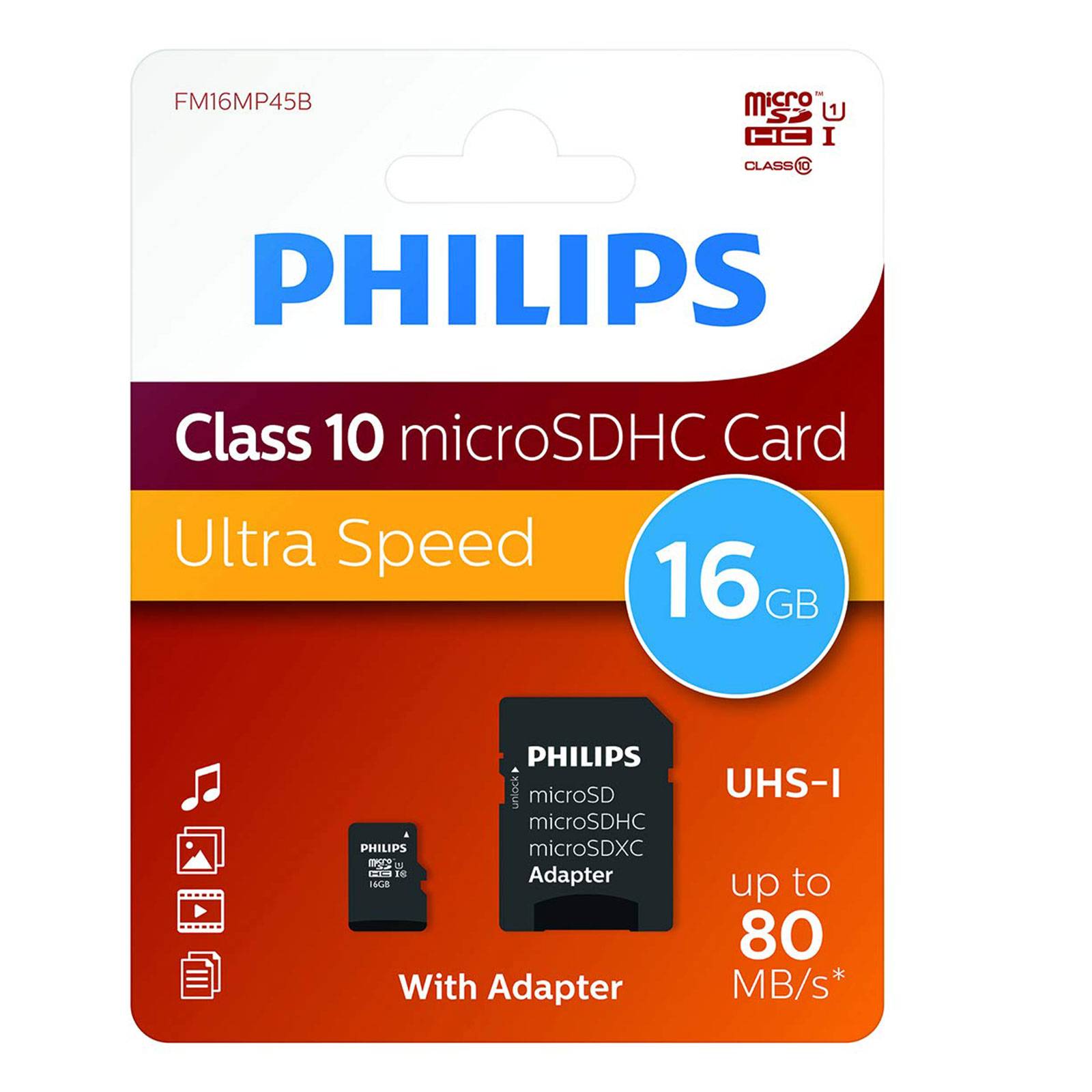 Philips - Carte Micro SD + Adaptateur - Ultra Speed (16 Go)