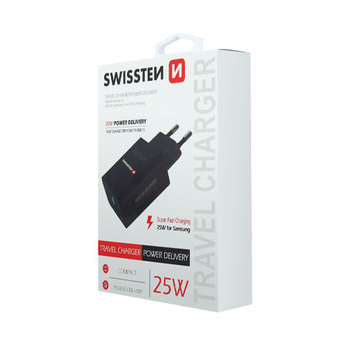 Swissten - Chargeur USB-C 25W PD pour Samsung et iPhone